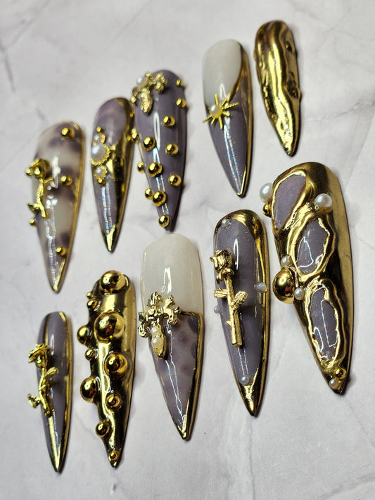 "Smokey Royal" Press-On Nails Set