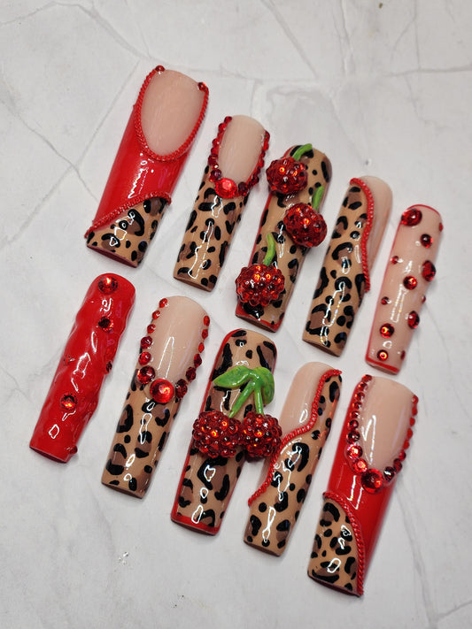 "Cherry Cheetah Crush " Press-On Nails Set