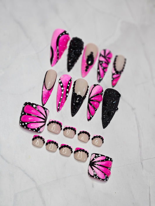"Pink Flutter" Press-On Toes Set