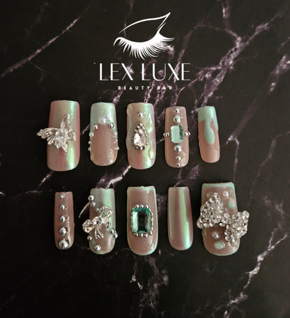 "Minty Magic" Square Press-On Nails