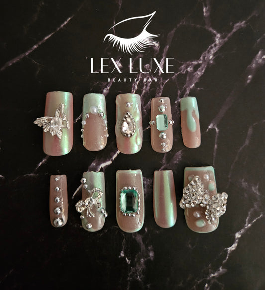 "Minty Magic" Square Press-On Nails
