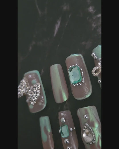 "Minty Magic" Square Press-On Nails