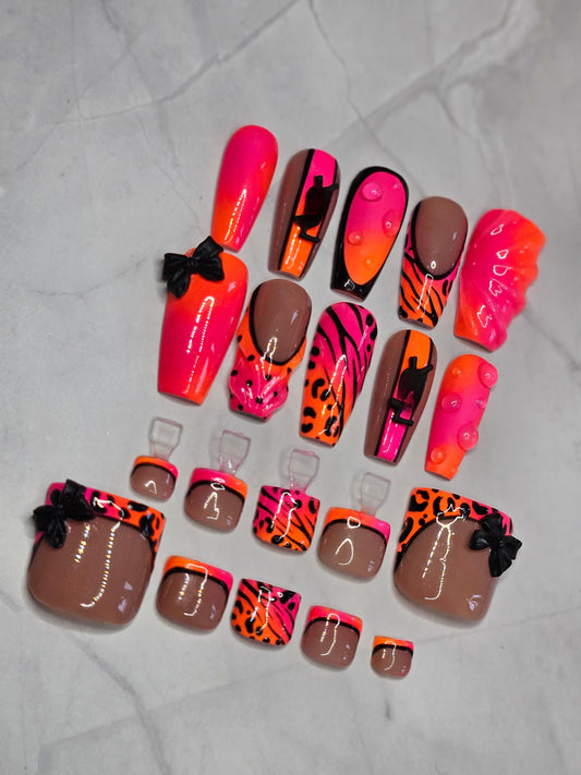 "Sunset Jungle" Press-On Toes Set