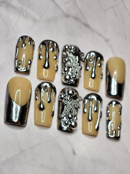 "Platinum Steel" Press-On Nails Set
