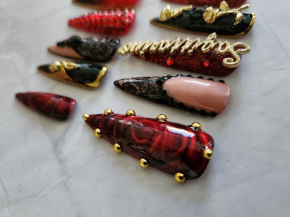 "Red Rose Zodiac" Press-On Nails Set