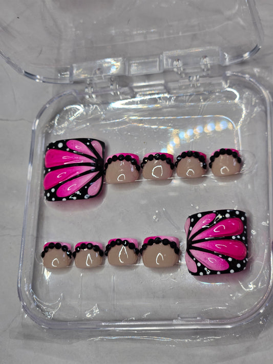 "Pink Flutter" Press-On Toes Set