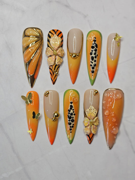 "Papaya Paradise" Press-On Nails Set