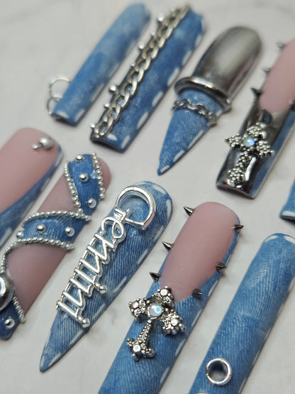 "Denim Dynasty" Press-On Nails Set