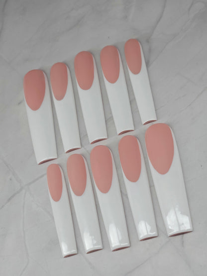 Square Shape French Tips Press-On Nails Set