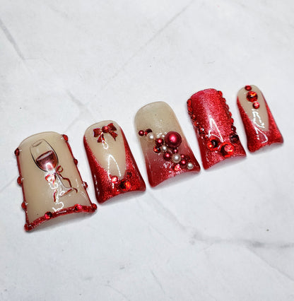 "Crimson Toast" Press-On Nails Set
