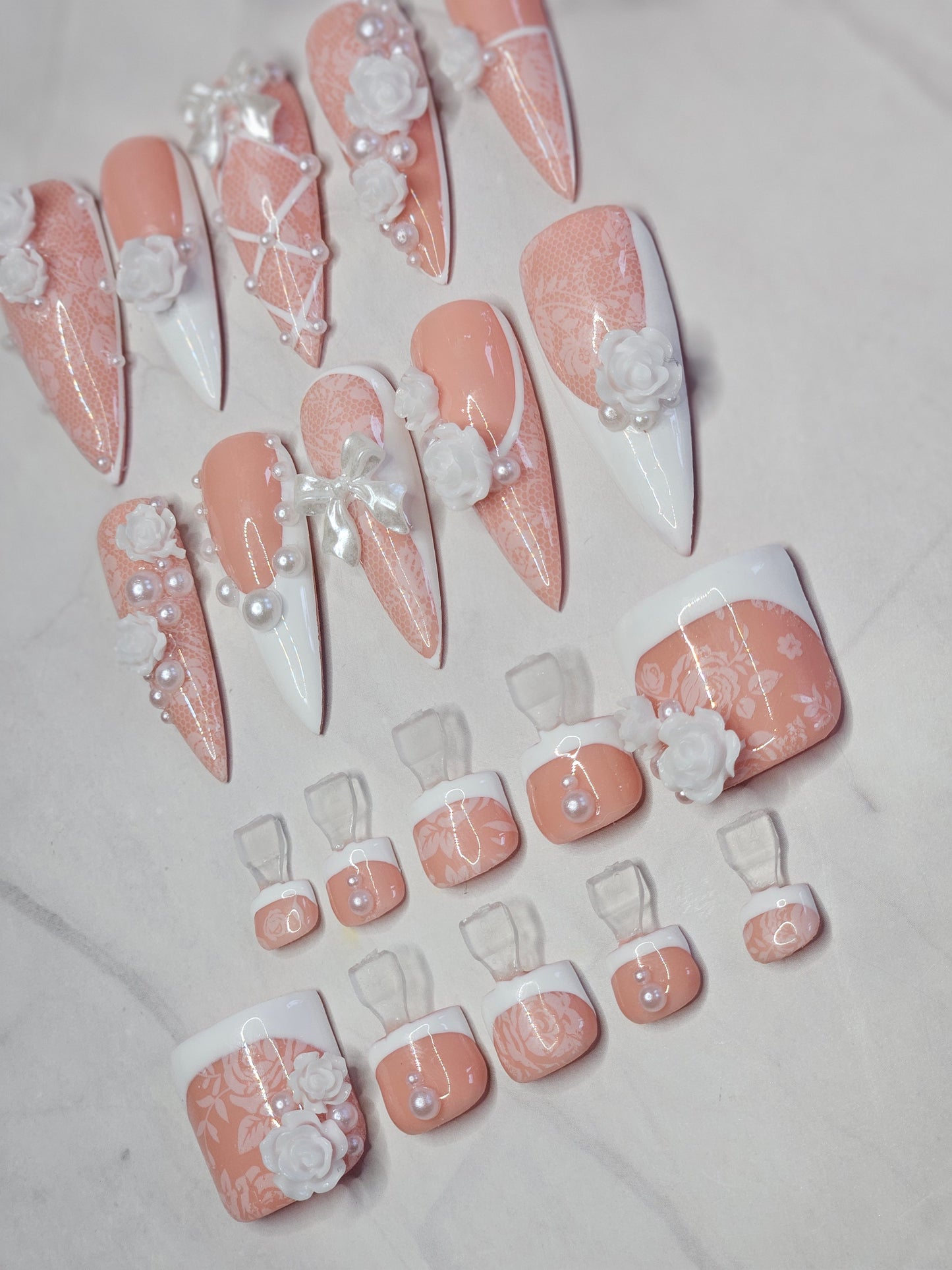 "Pearl Petals" Press-On Toes Set