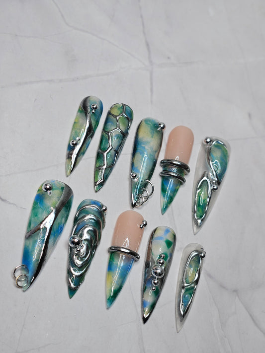 "Transparent Tide" Press-On Nails Set