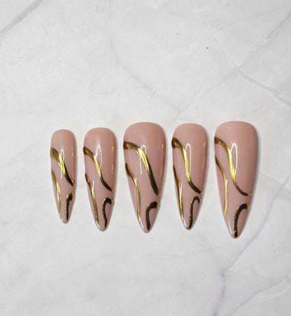 "Gold Cascade" Press-On Nails Set
