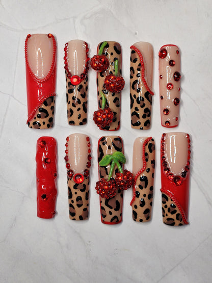 "Cherry Cheetah Crush " Press-On Nails Set
