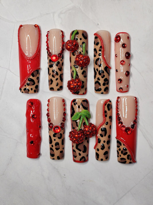 "Cherry Cheetah Crush " Press-On Nails Set