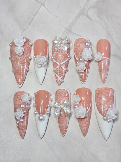 "Pearl Petals" Press-On Nails Set