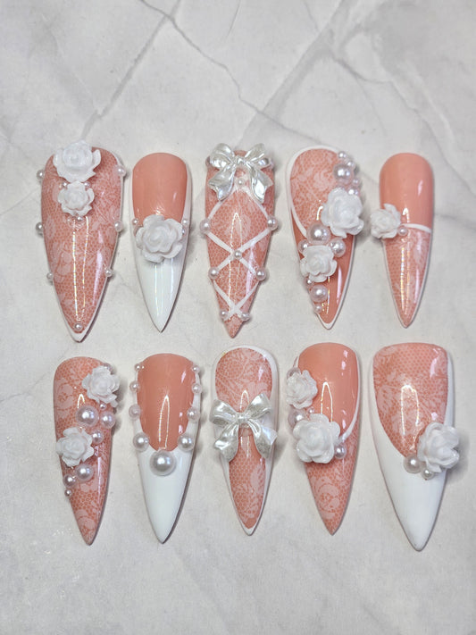 "Pearl Petals" Press-On Nails Set