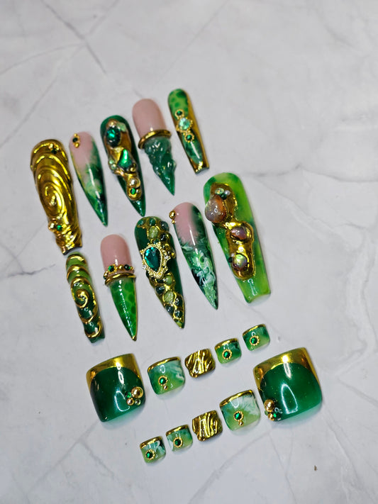 "EMERALD EMPIRE" Press-On Toes Set